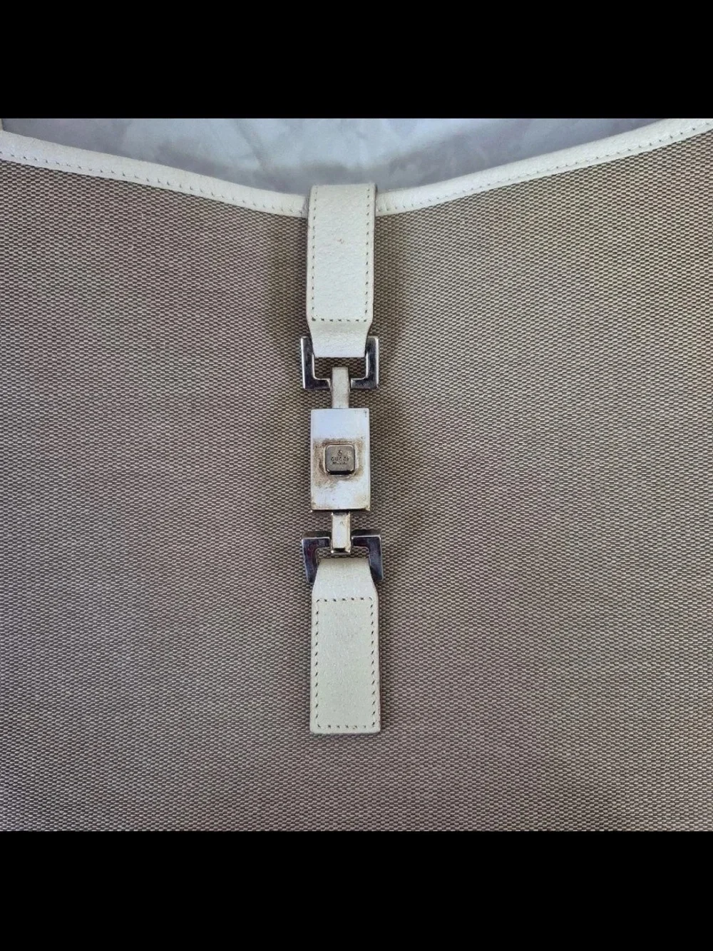 Gucci Neutral Beige and Cream Shoulder Bag with Front Buckle
